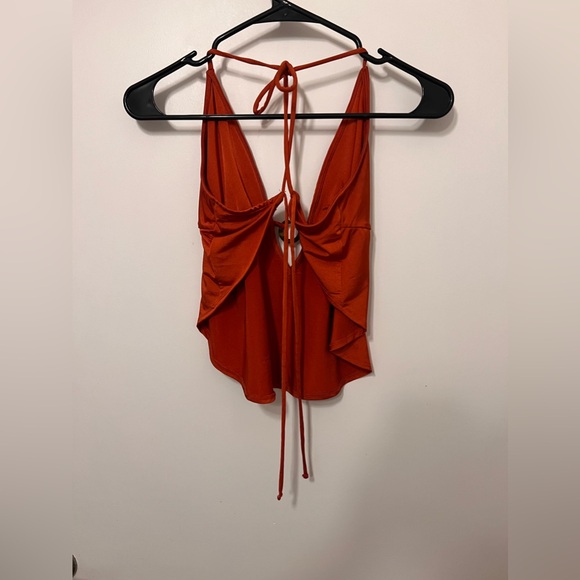 Urban Outfitters Burnt Orange Plunging Ring-Front Cami Crop Tank - Picture 4 of 4